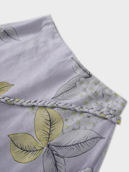 Braided Detail A-Line Skirt-Lavender Floral