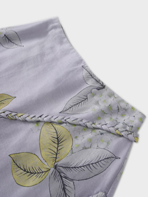 Braided Detail A-Line Skirt-Lavender Floral