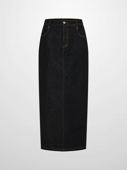 Classic Straight Denim Skirt - Black