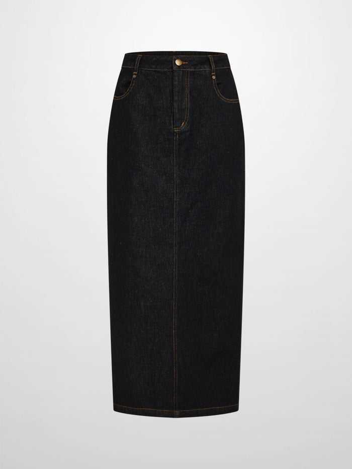 Classic Straight Denim Skirt - Black
