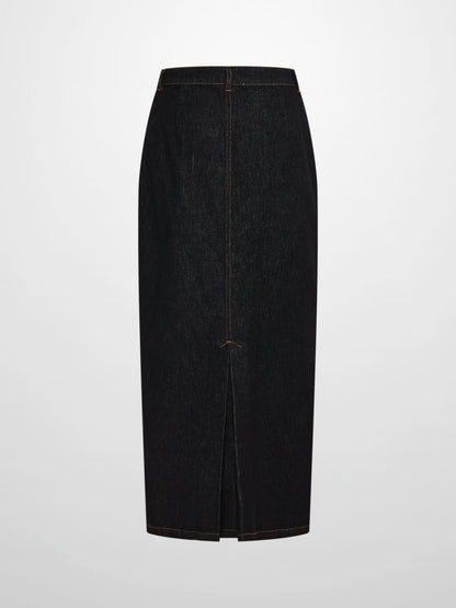 Classic Straight Denim Skirt - Black