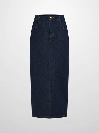 Classic Straight Denim Skirt - Dark Blue