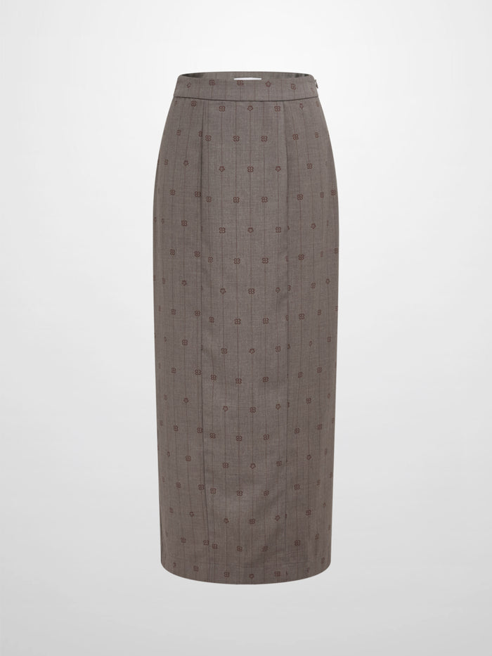 Printed Straight Maxi Skirt - Grey