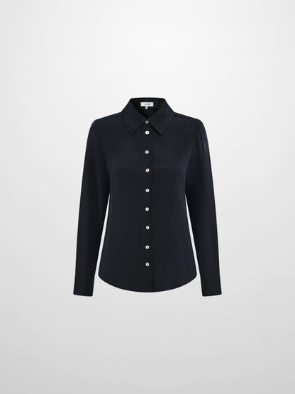 Cupro Button Down Blouse - Navy