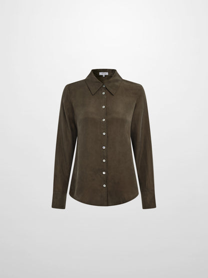 Cupro Button Down Blouse - Olive