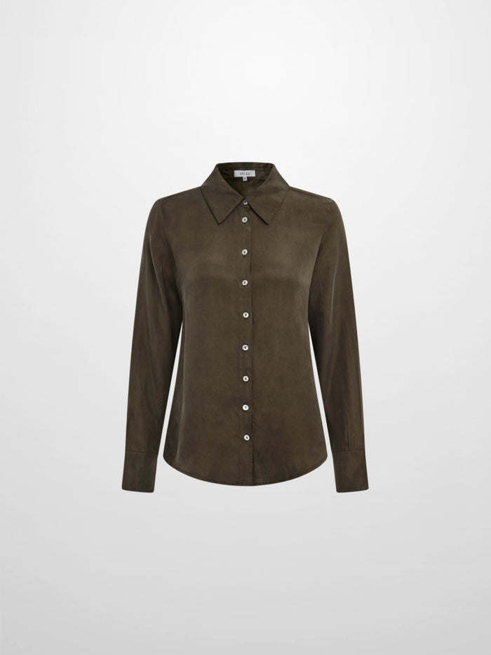 Cupro Button Down Blouse - Olive