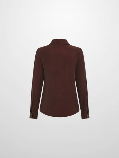 Cupro Button Down Blouse - Brown