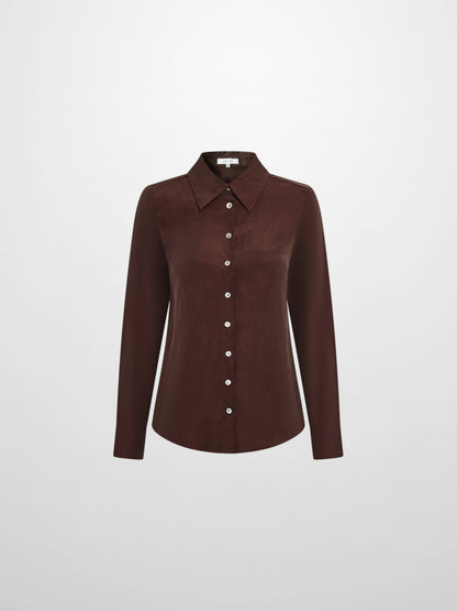 Cupro Button Down Blouse - Brown