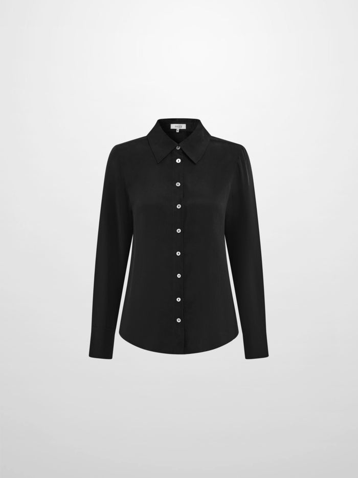 Cupro Button Down Blouse - Black
