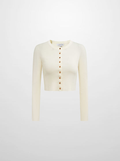 Gold Button Crop Cardigan - Cream