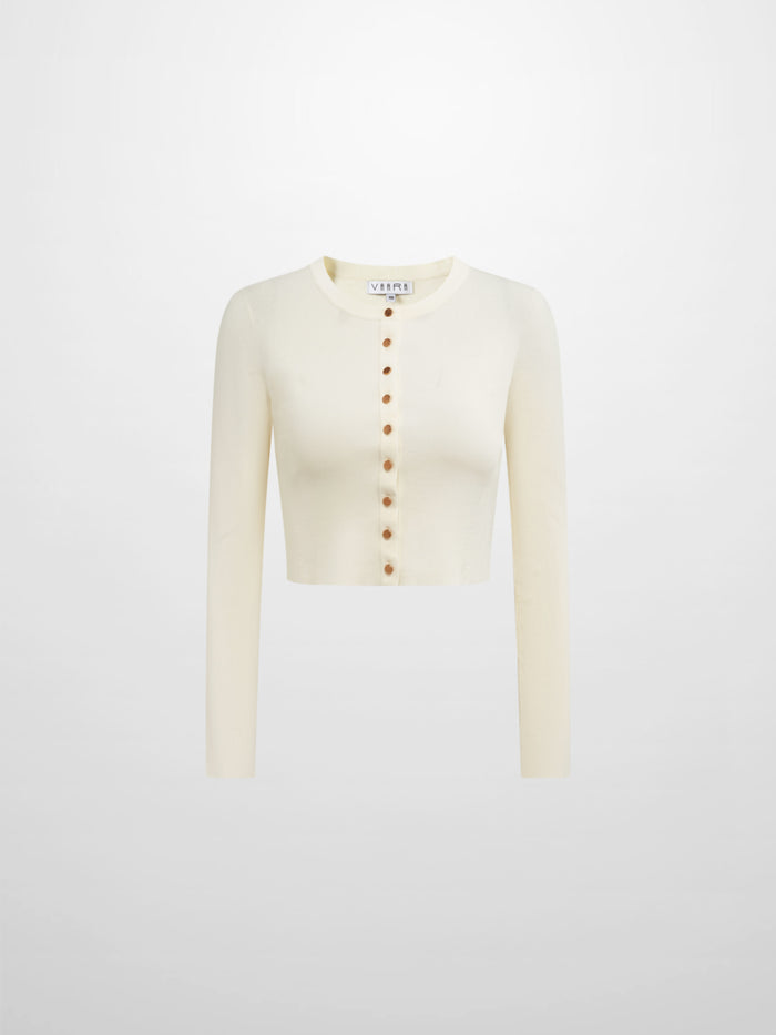 Gold Button Crop Cardigan - Cream