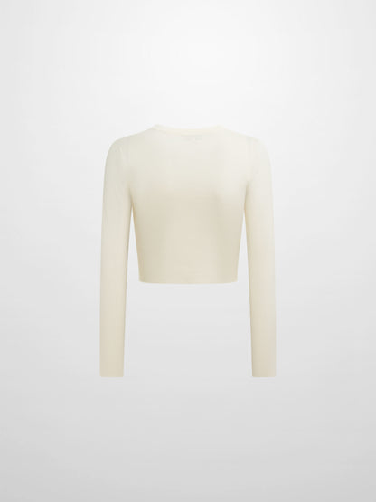 Gold Button Crop Cardigan - Cream