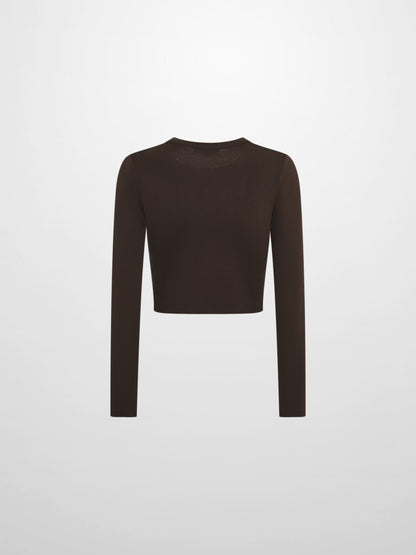 Gold Button Crop Cardigan - Brown