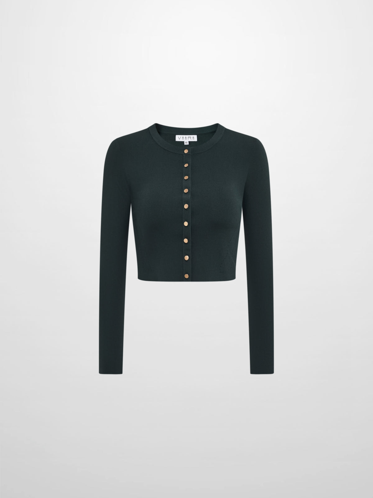 Gold Button Crop Cardigan - Emerald Green