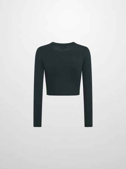 Gold Button Crop Cardigan - Emerald Green