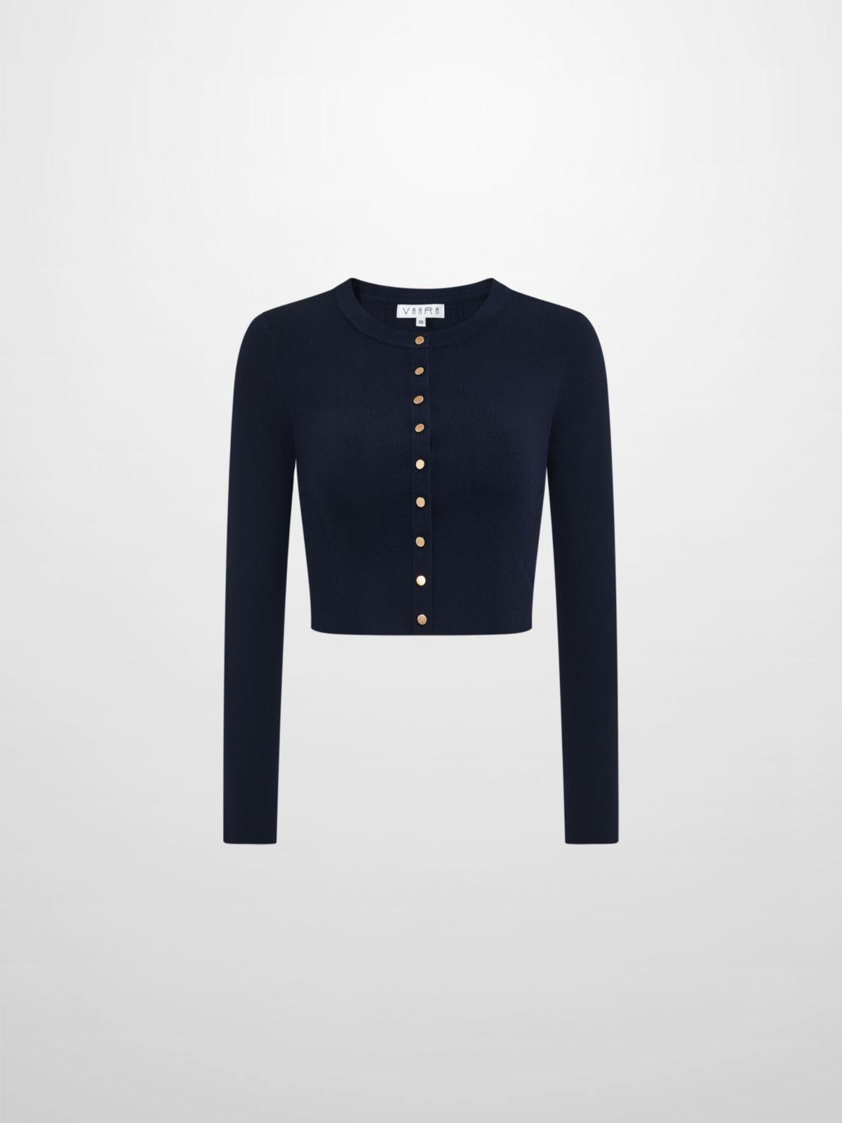 Gold Button Crop Cardigan - Navy