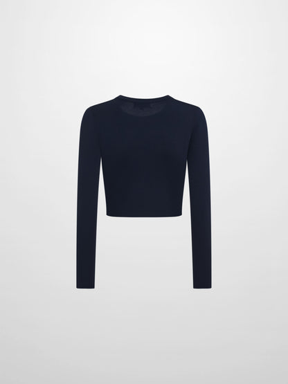 Gold Button Crop Cardigan - Navy