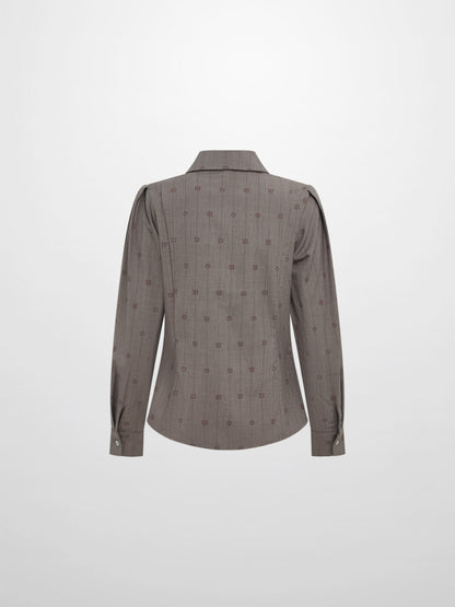 Printed Collar Detail Blouse - Grey