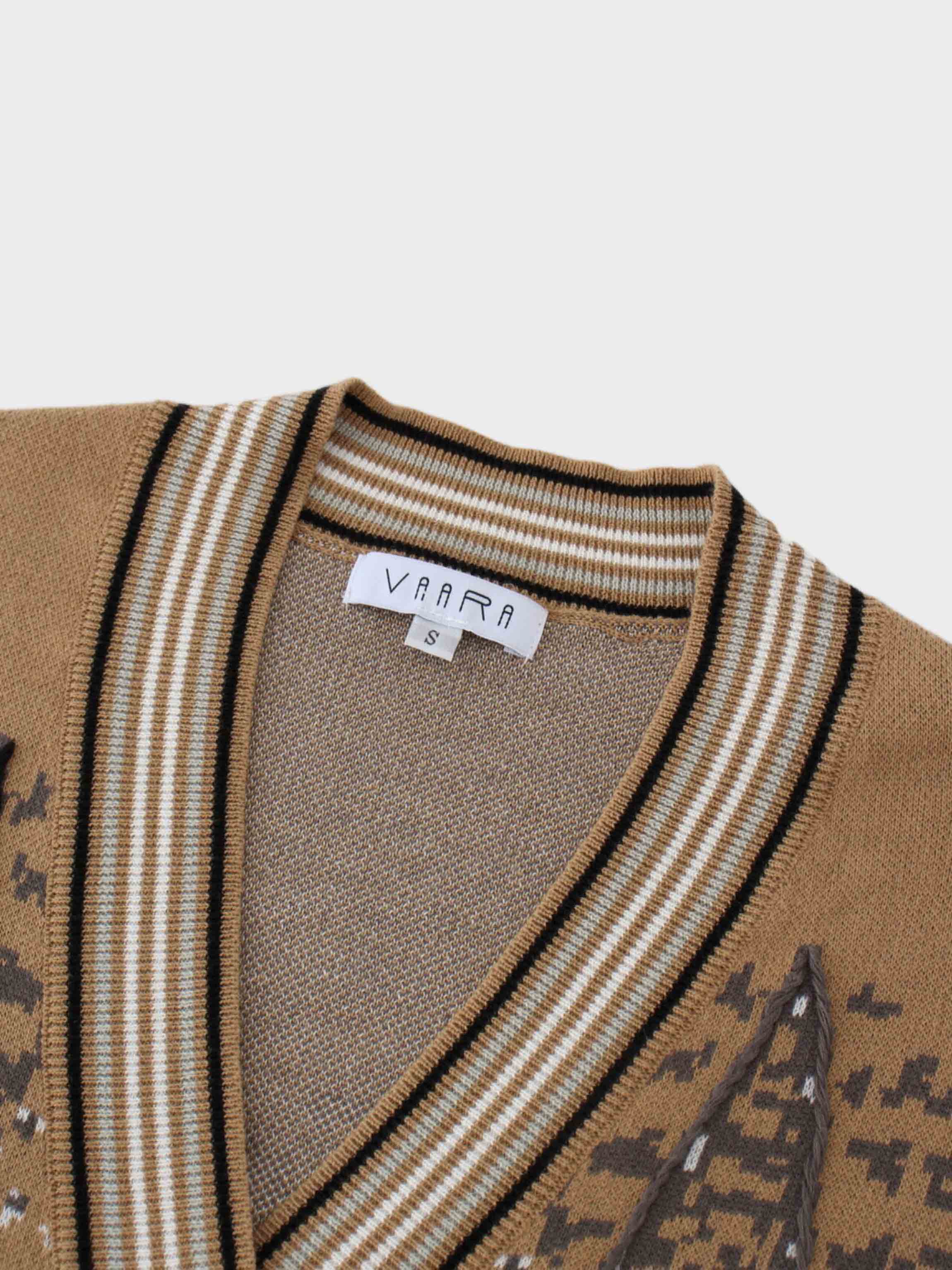 Split Side Cardigan-Camel/Grey