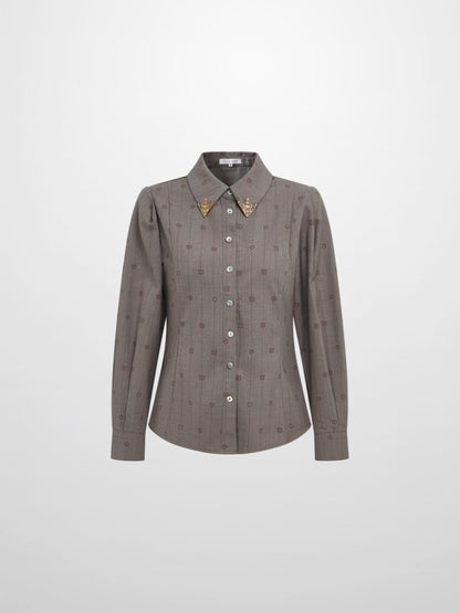 Printed Collar Detail Blouse - Grey