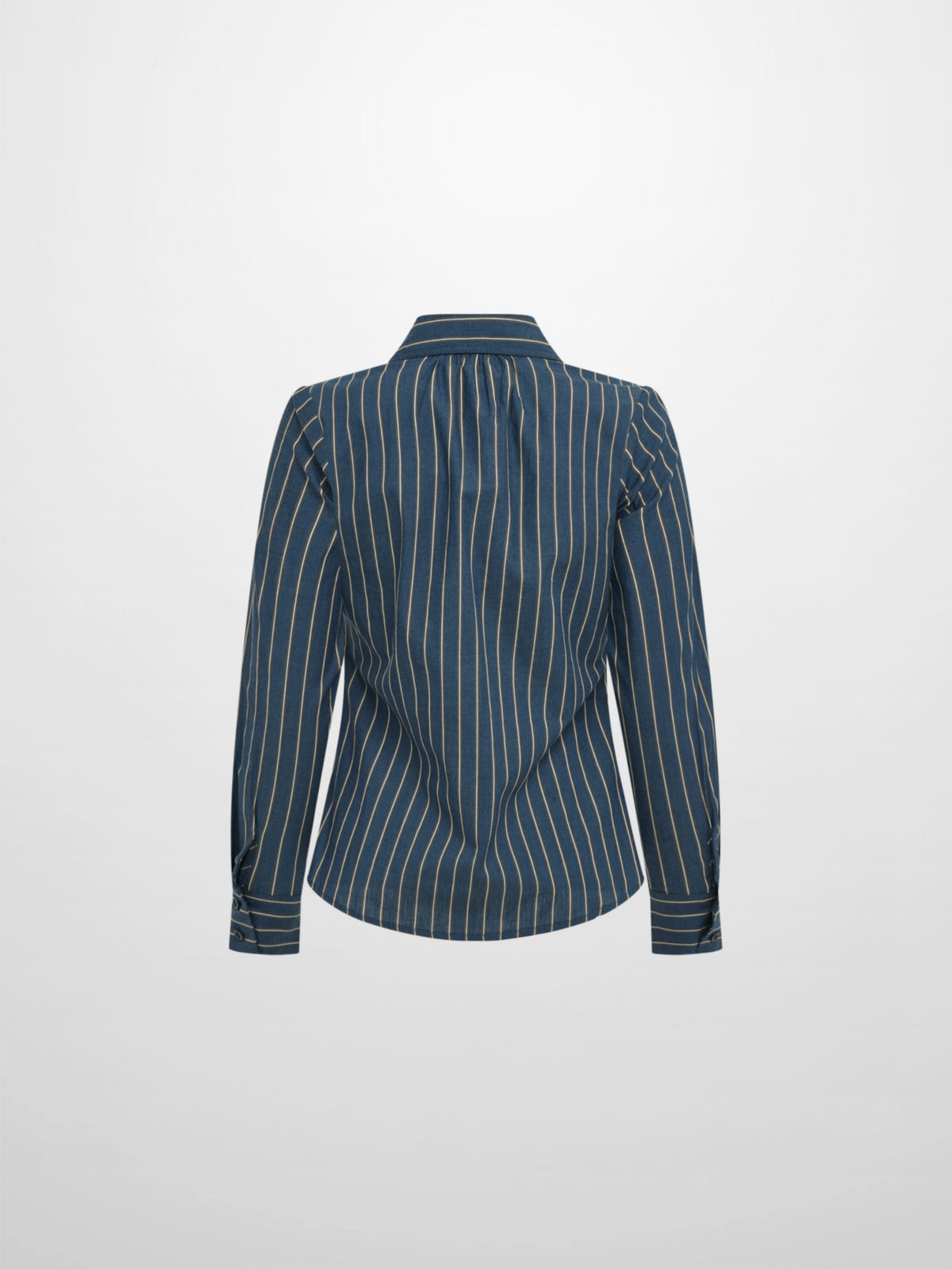 Pocket Button Down Blouse - Denim Blue Stripe