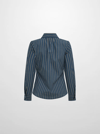 Pocket Button Down Blouse - Denim Blue Stripe