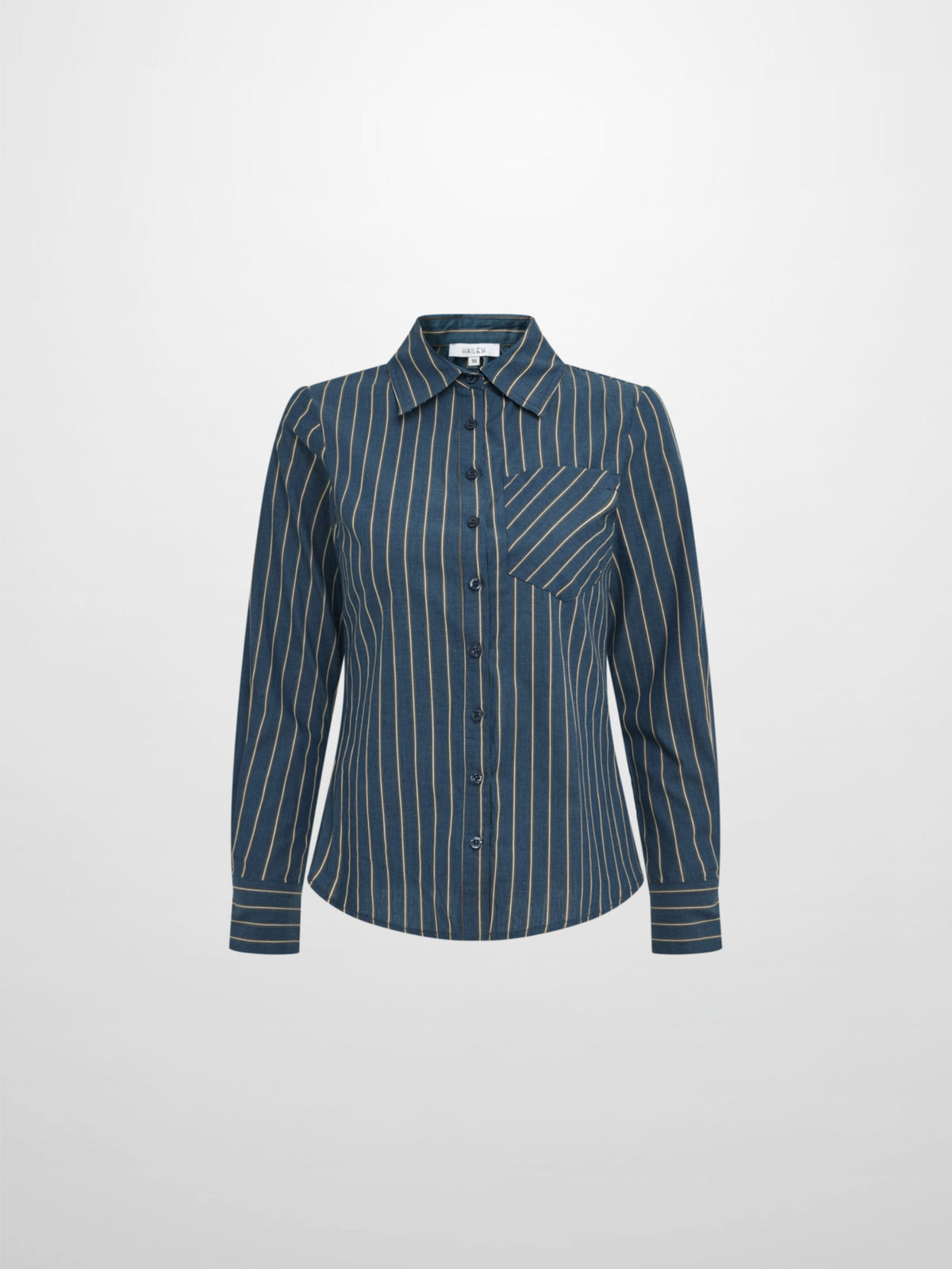 Pocket Button Down Blouse - Denim Blue Stripe