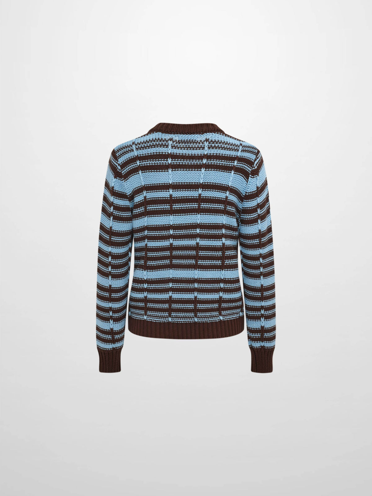 Overstitch Detail Striped Sweater - Brown/Light Blue
