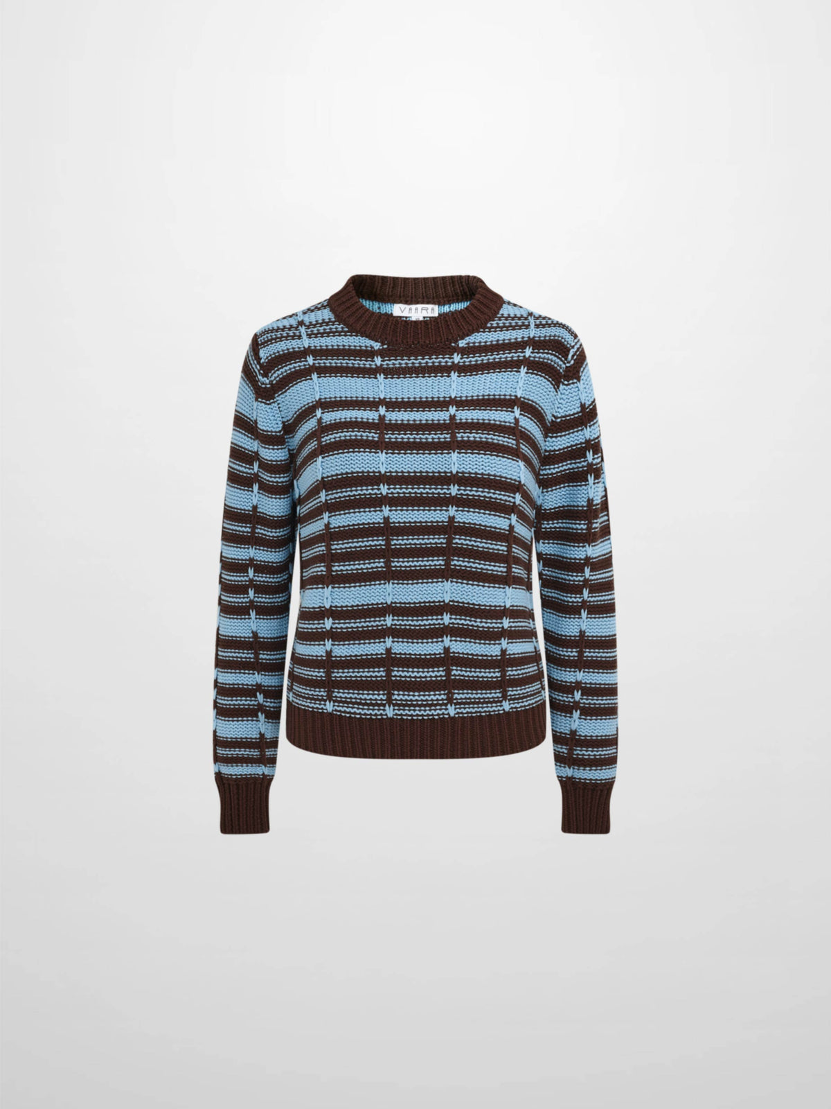 Overstitch Detail Striped Sweater - Brown/Light Blue