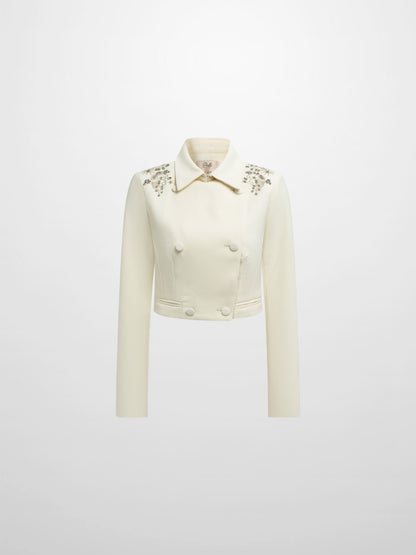 Crop Embelished Jacket - Cream
