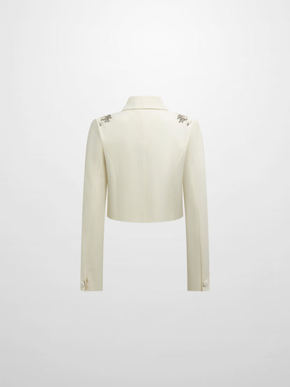 Crop Embelished Jacket - Cream