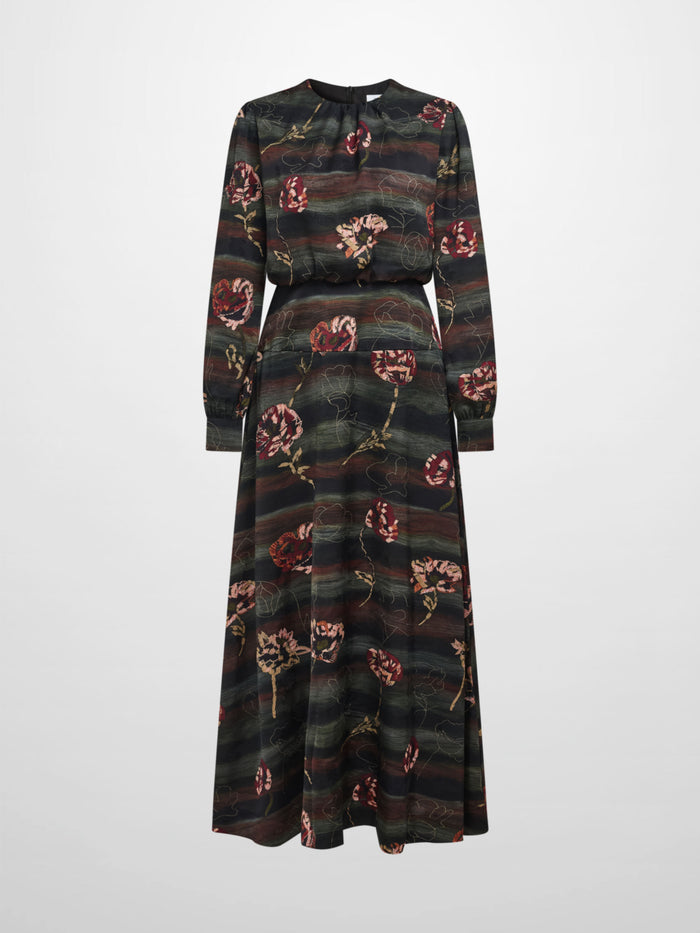 Waist Yoke Dress - Wave Floral