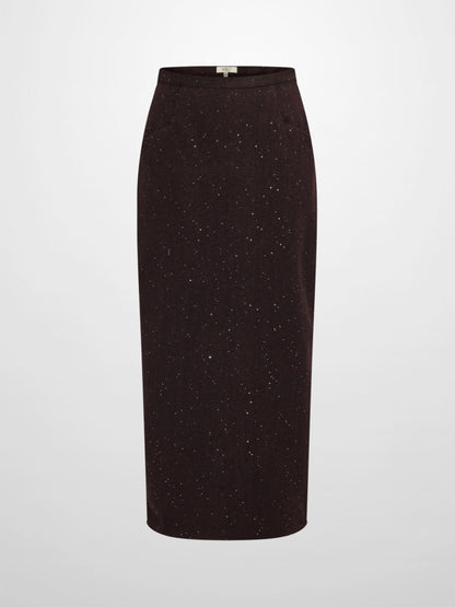 Tweed Sparkle Maxi Skirt - Burgundy/Black