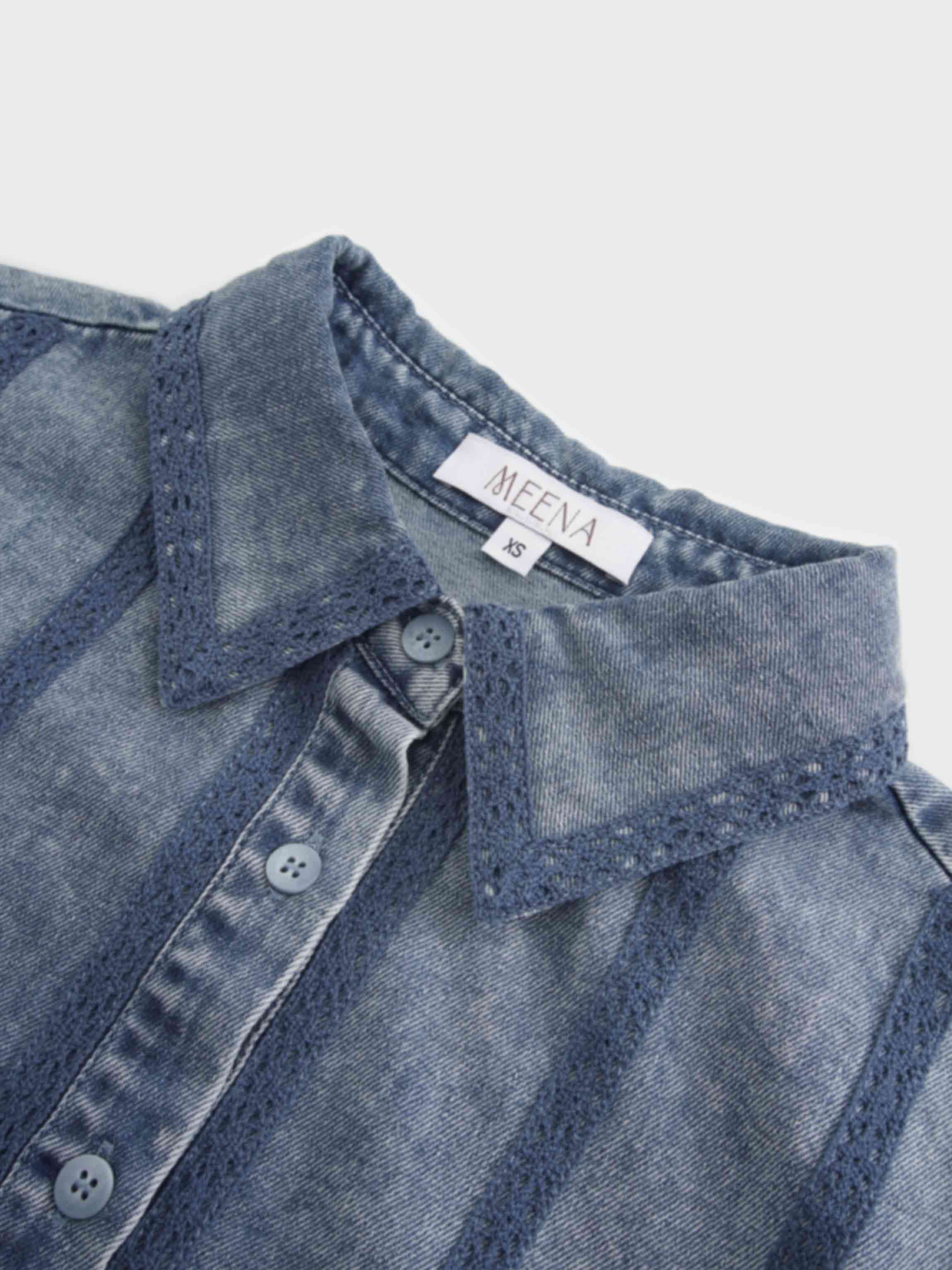Ruffle Layer Jacket-Washed Denim