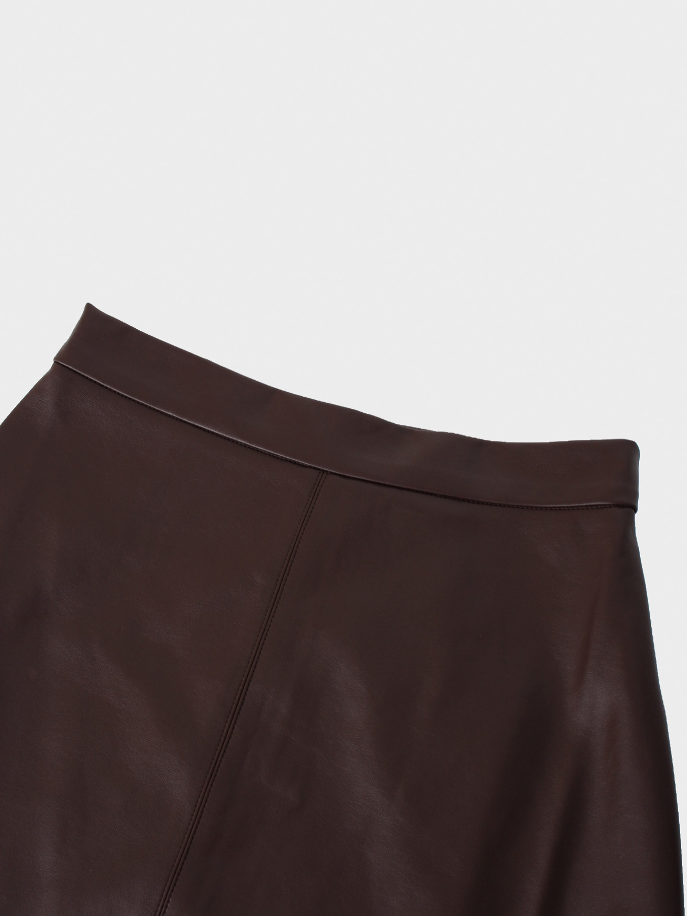 Leather A-Line Skirt-Brown