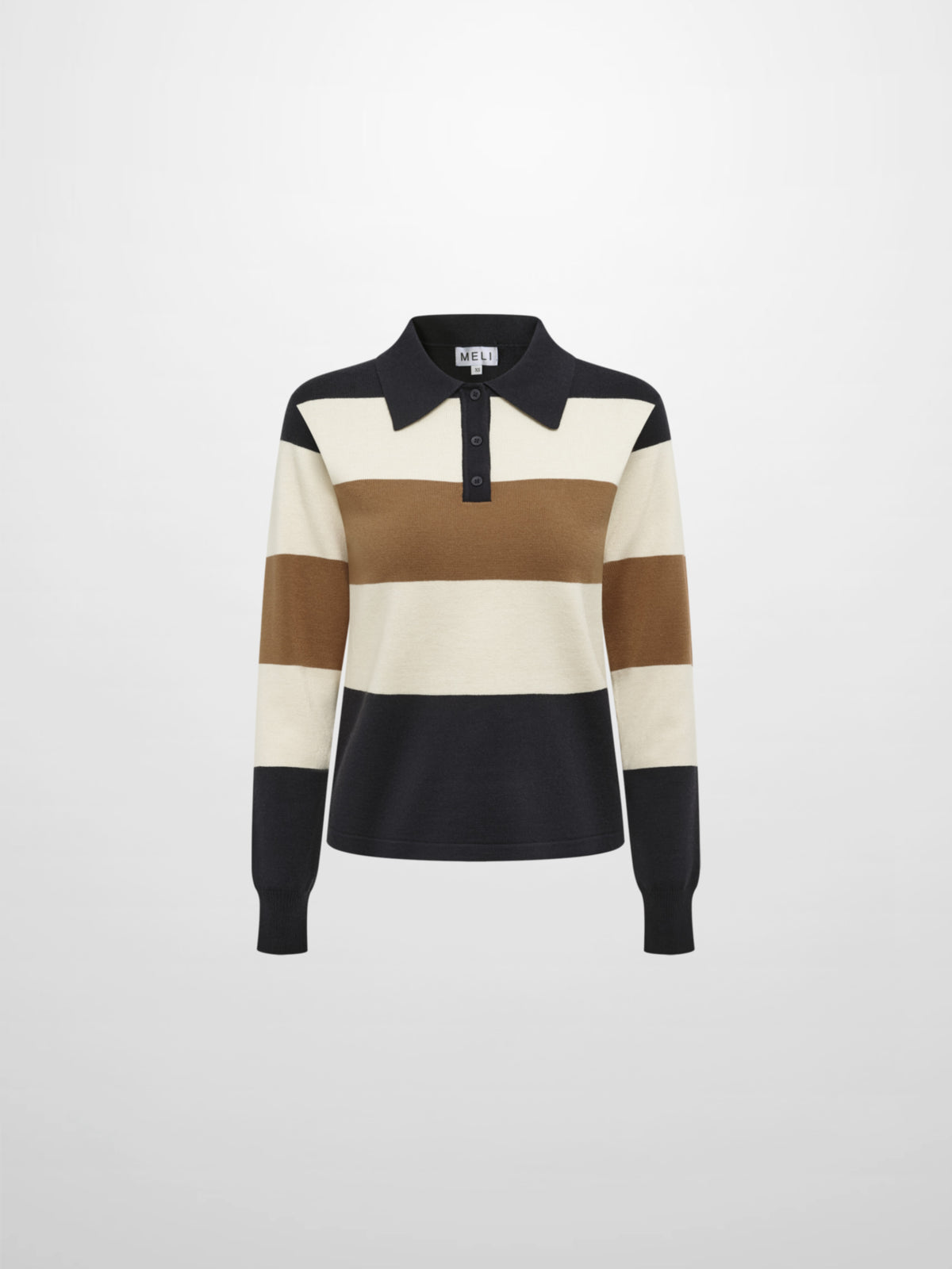 Knit Polo Top - Navy/Camel/Cream