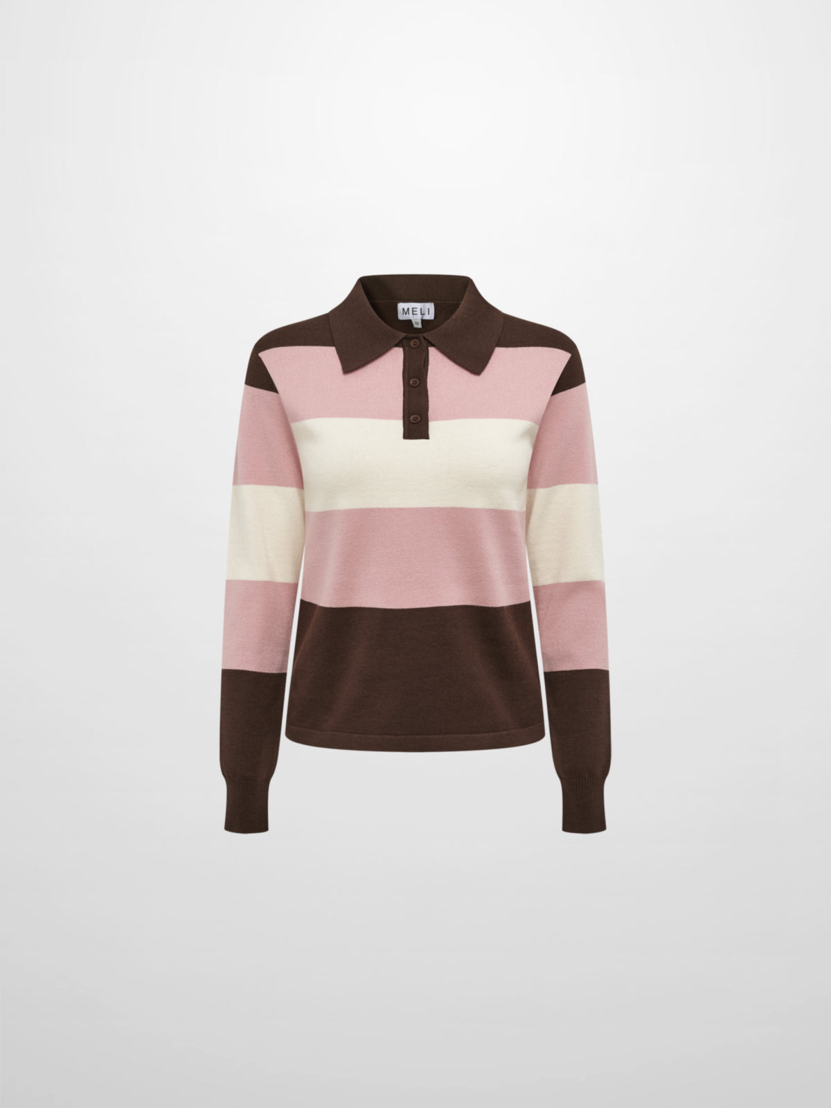 Knit Polo Top - Chocolate Brown/Pink/Cream