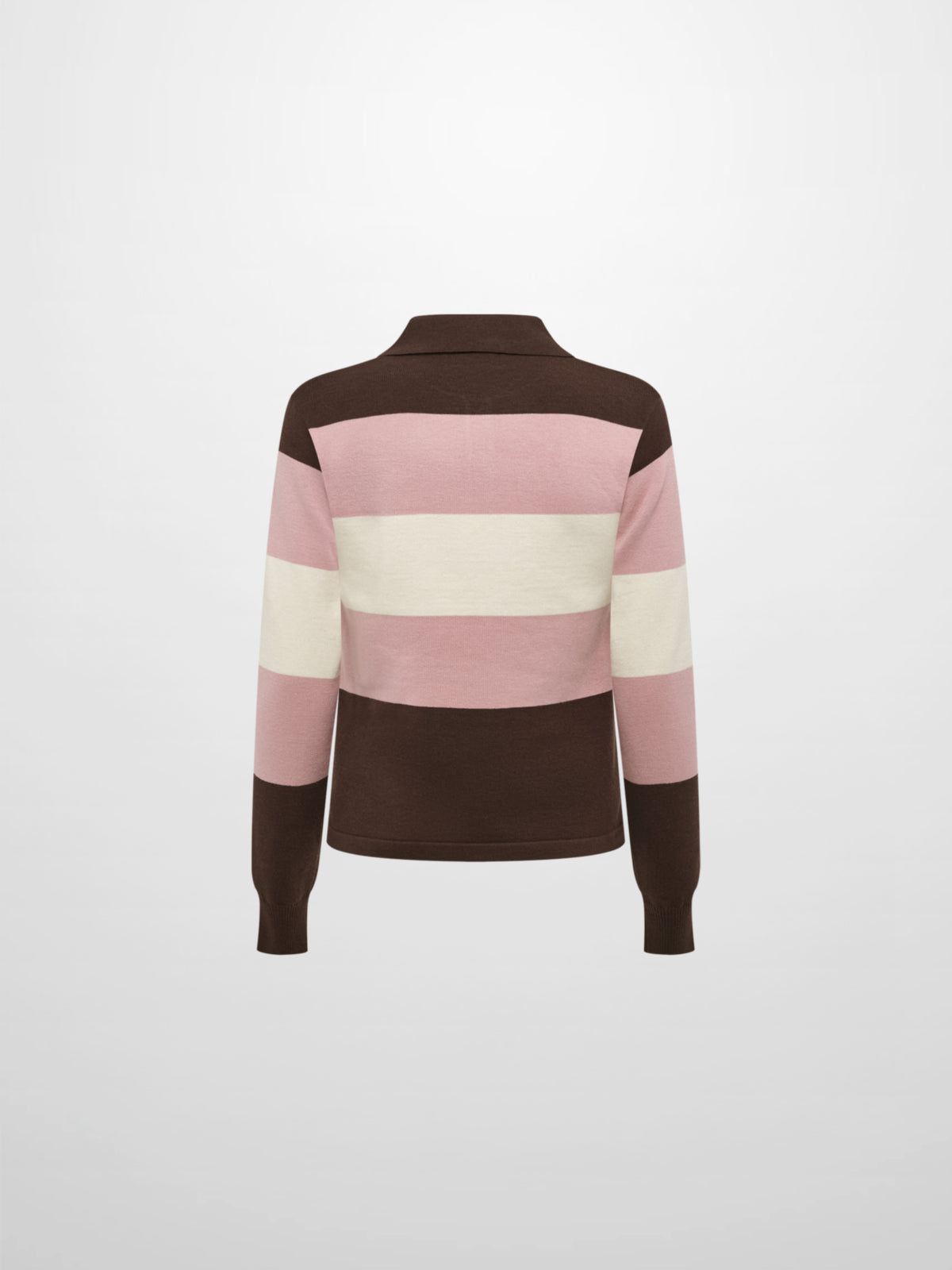 Knit Polo Top - Chocolate Brown/Pink/Cream