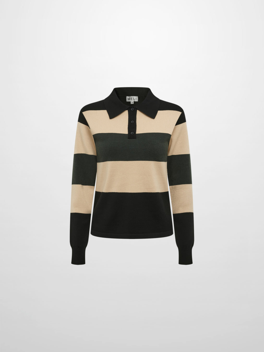 Knit Polo Top - Black/Oatmeal/Sage