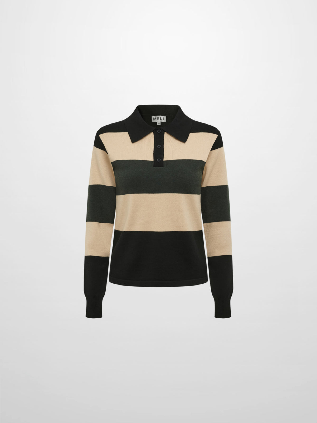 Knit Polo Top - Black/Oatmeal/Sage