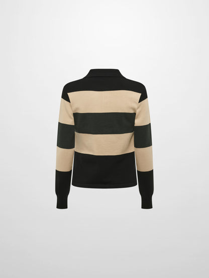 Knit Polo Top - Black/Oatmeal/Sage