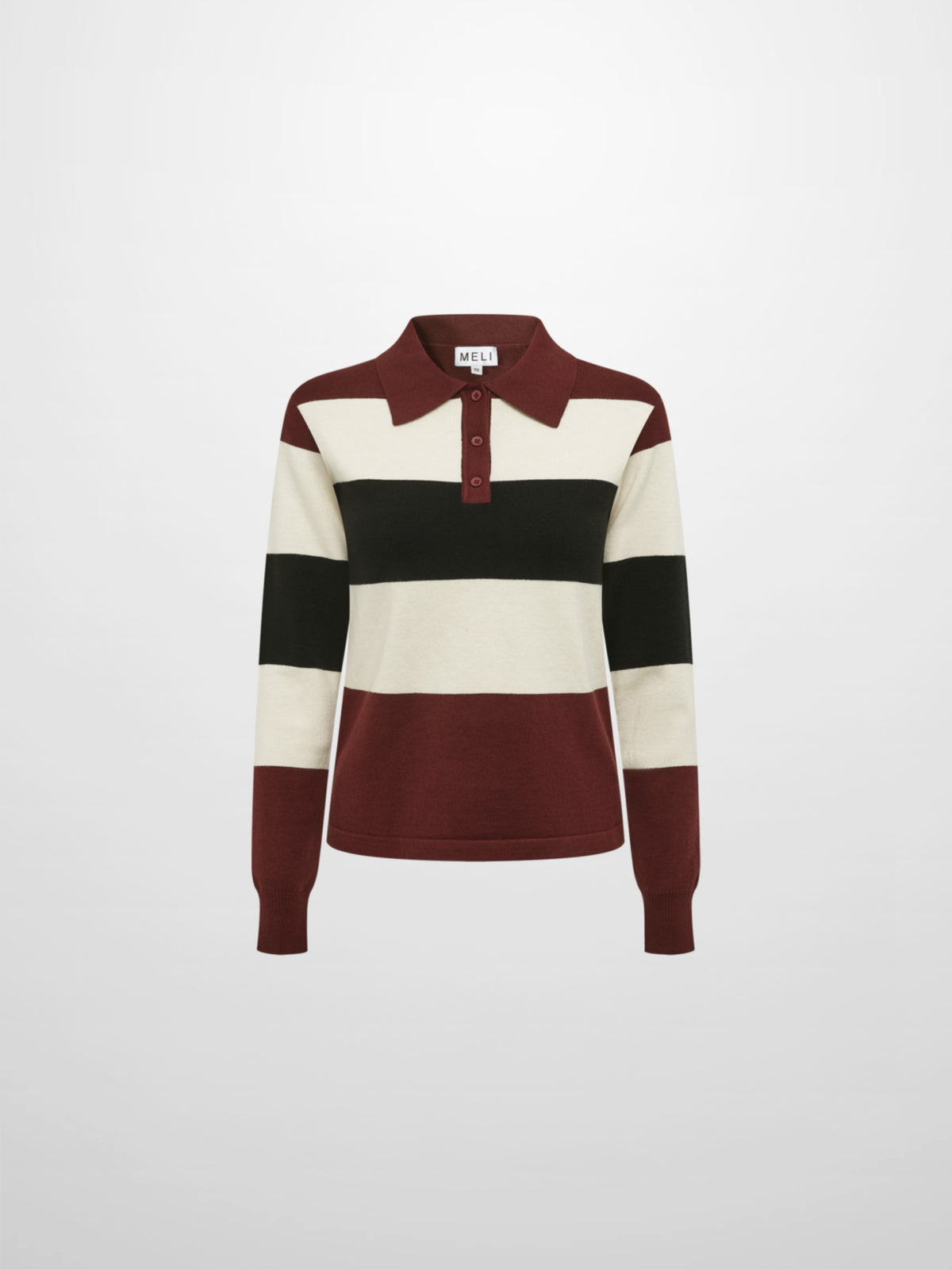 Knit Polo Top - Burgundy/Cream/Black