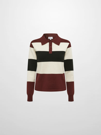 Knit Polo Top - Burgundy/Cream/Black