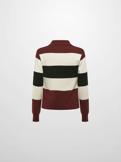 Knit Polo Top - Burgundy/Cream/Black