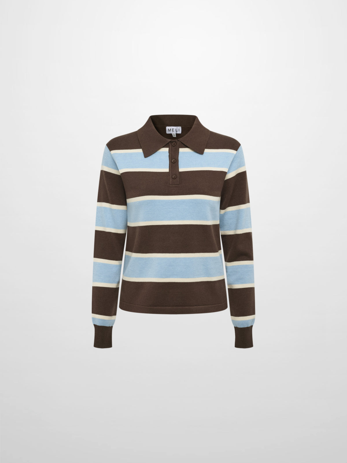 Knit Polo Top - Brown/Light Blue