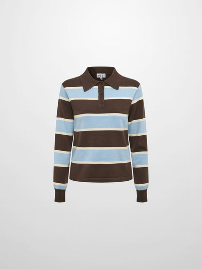 Knit Polo Top - Brown/Light Blue