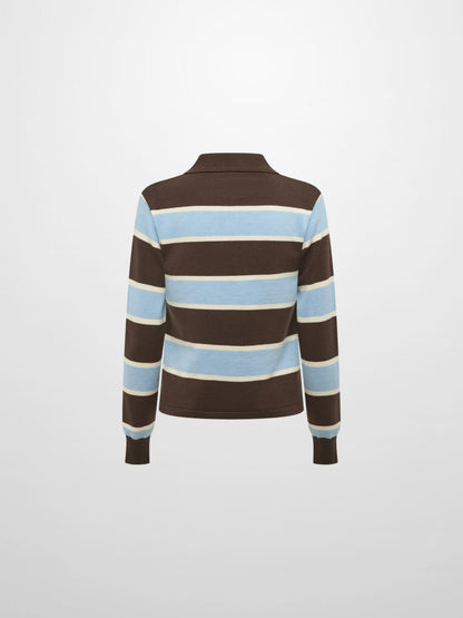 Knit Polo Top - Brown/Light Blue