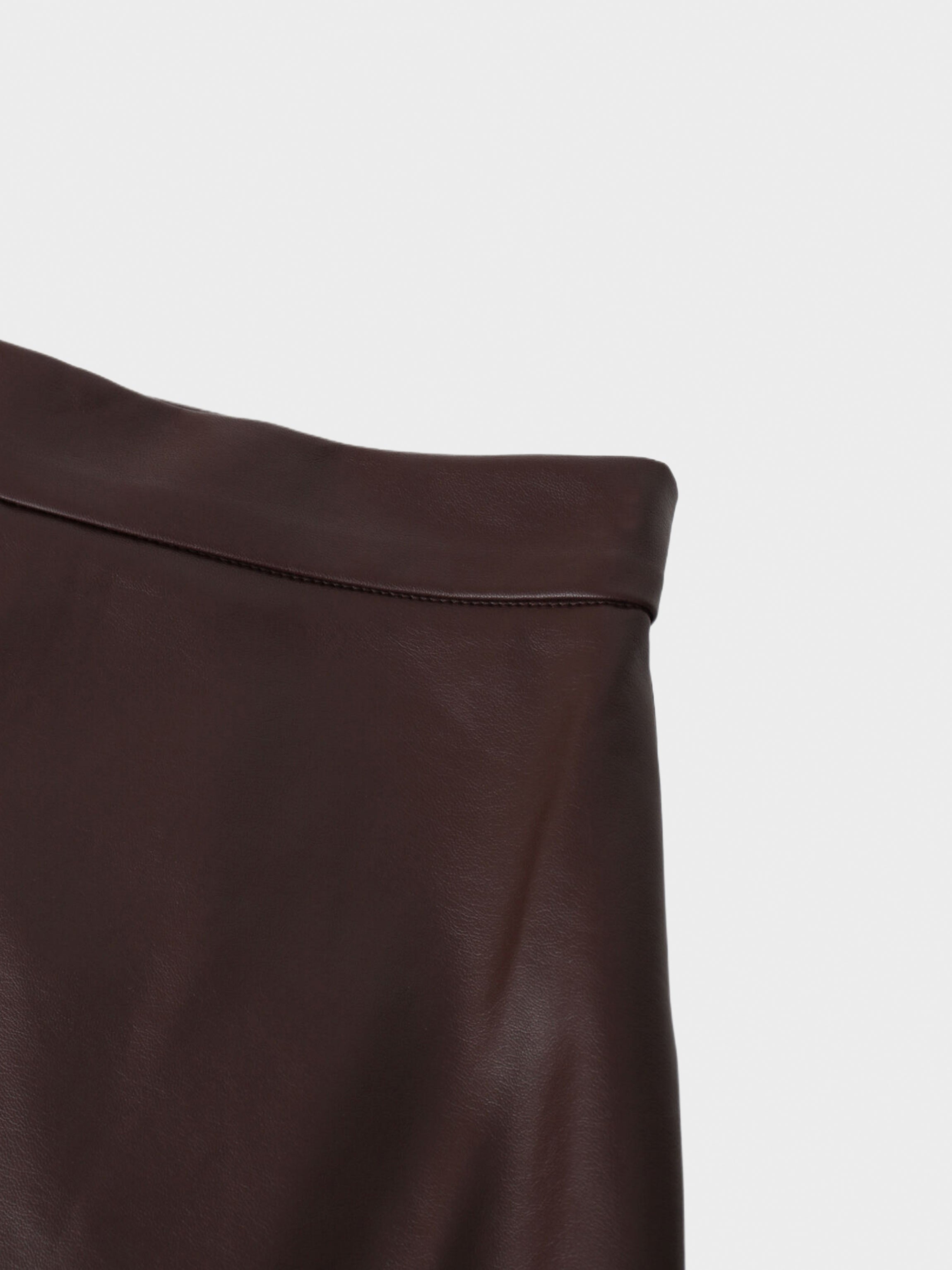 Leather A-Line Skirt-Brown