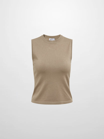 Sleeveless Basic Sweater - Warm Taupe