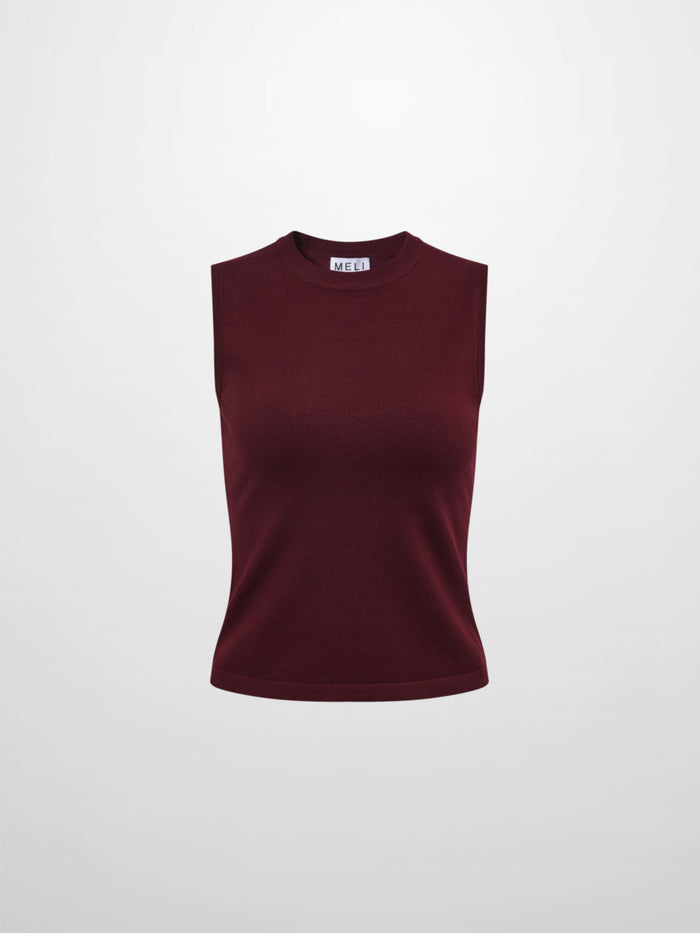 Sleeveless Basic Sweater - Burgundy